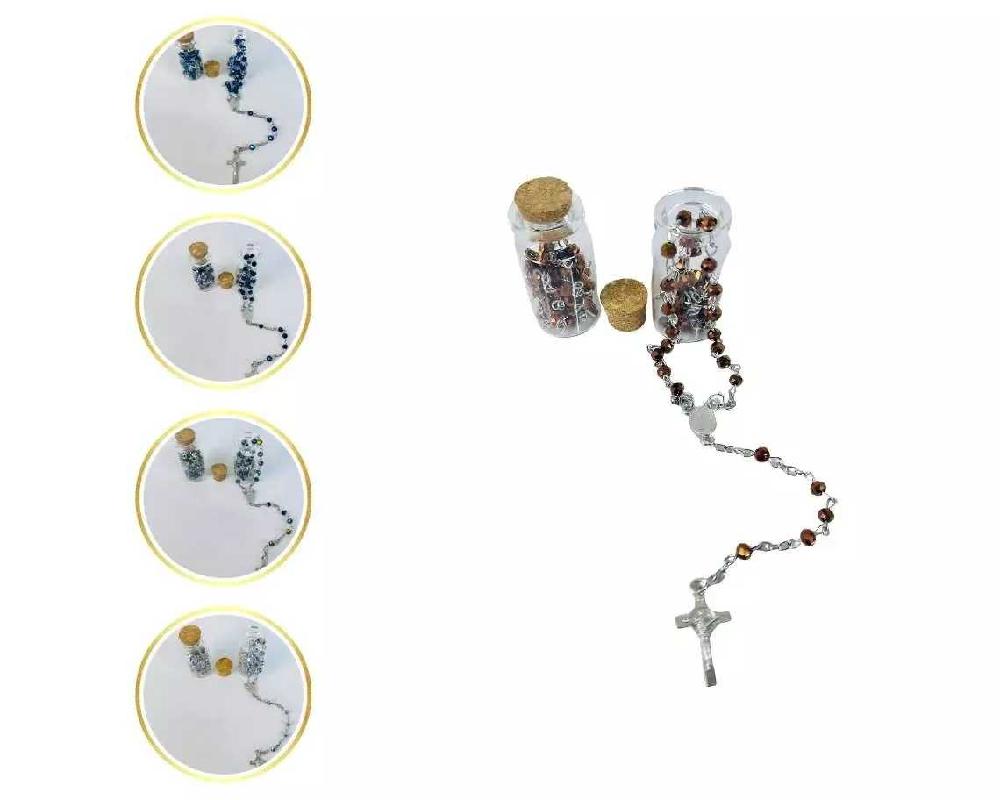 Terco-Nossa-Sra.-Aparecida-Micanga-Cores-Variadas-Prateado-Garrafa-Pequena-com-Fecho