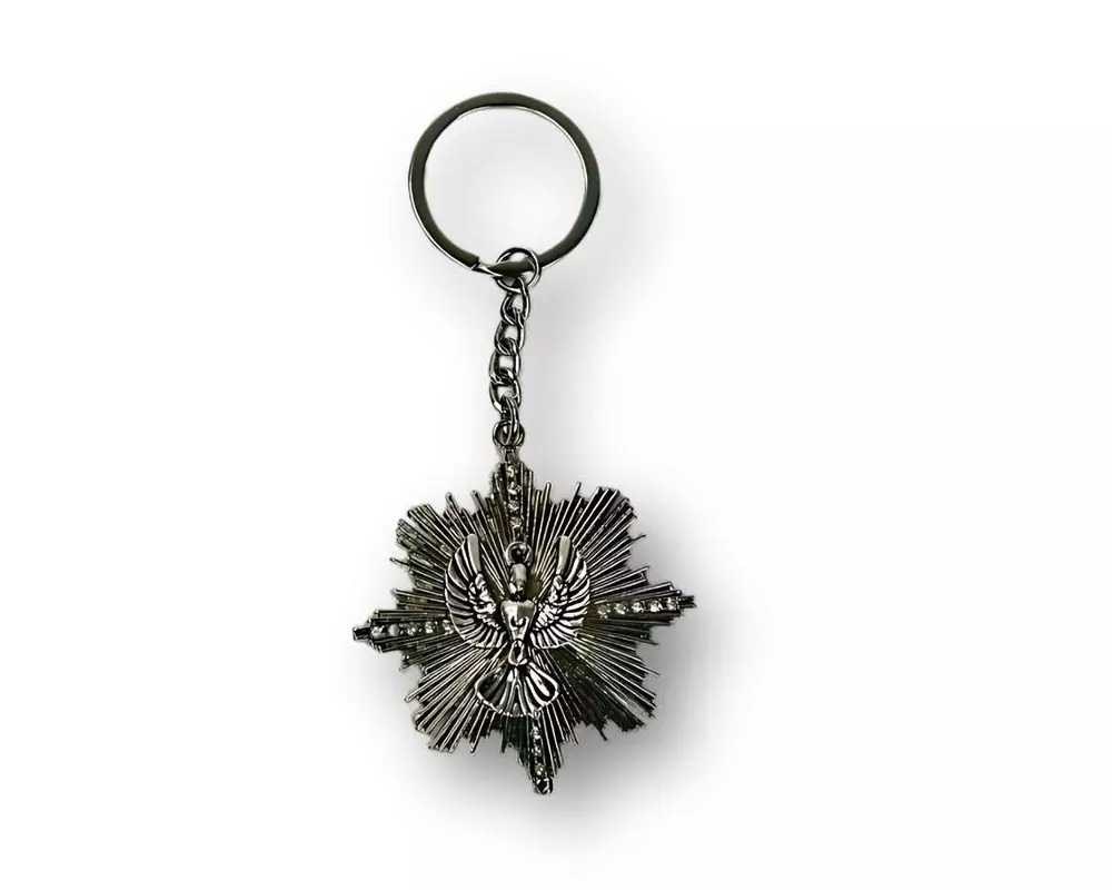 Chaveiro-Prateado-Espirito-Santo-Resplendor-Pomba-Solta-Cravejado