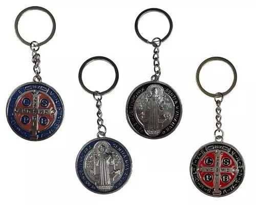 Chaveiro-Prateado-Sao-Bento-Medalha-Com-Detalhes-Colorido